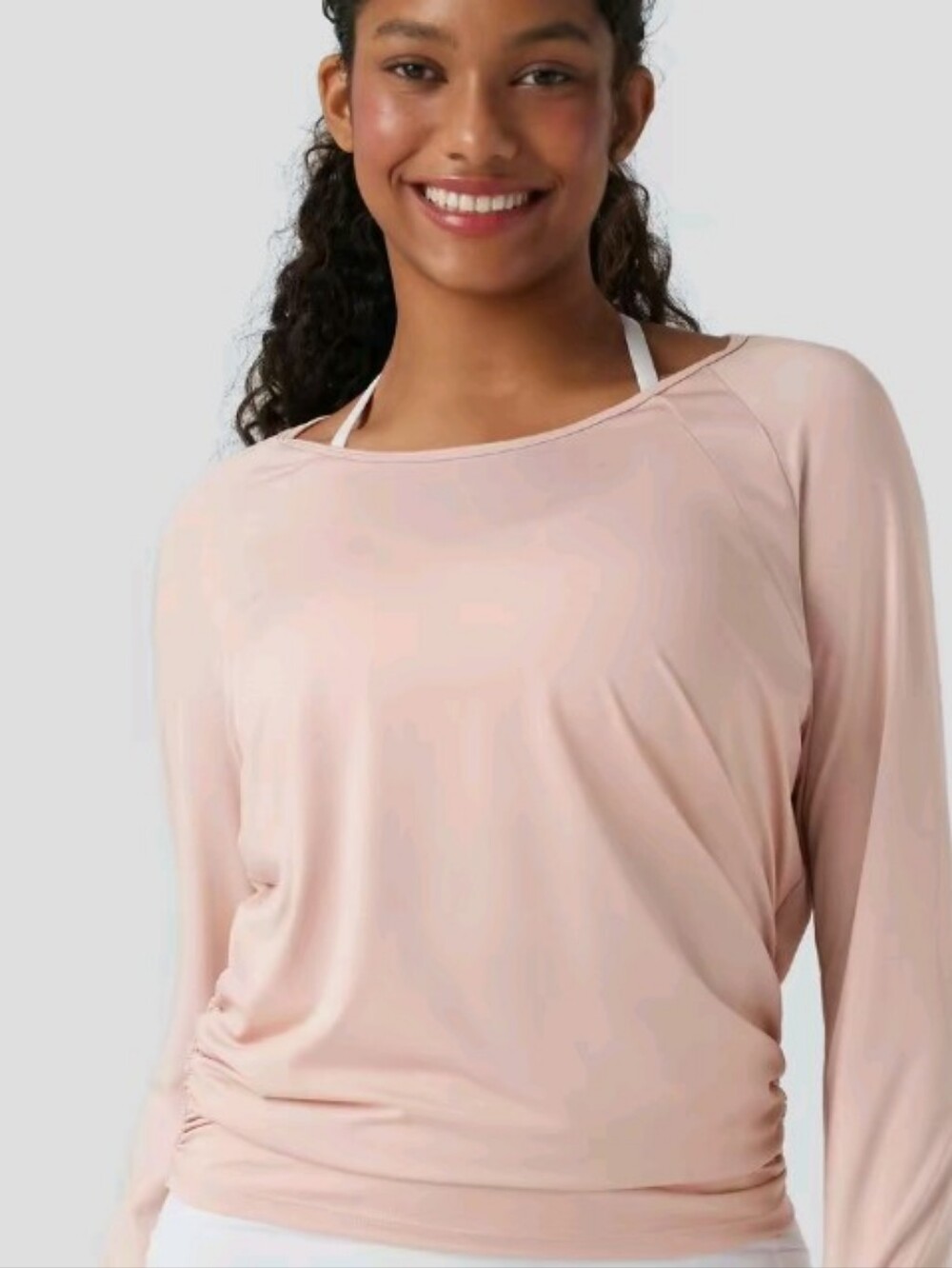 NWT Halara Open Back Ruched Long Sleeve Active Top Black Size L - Picture 2 of 6